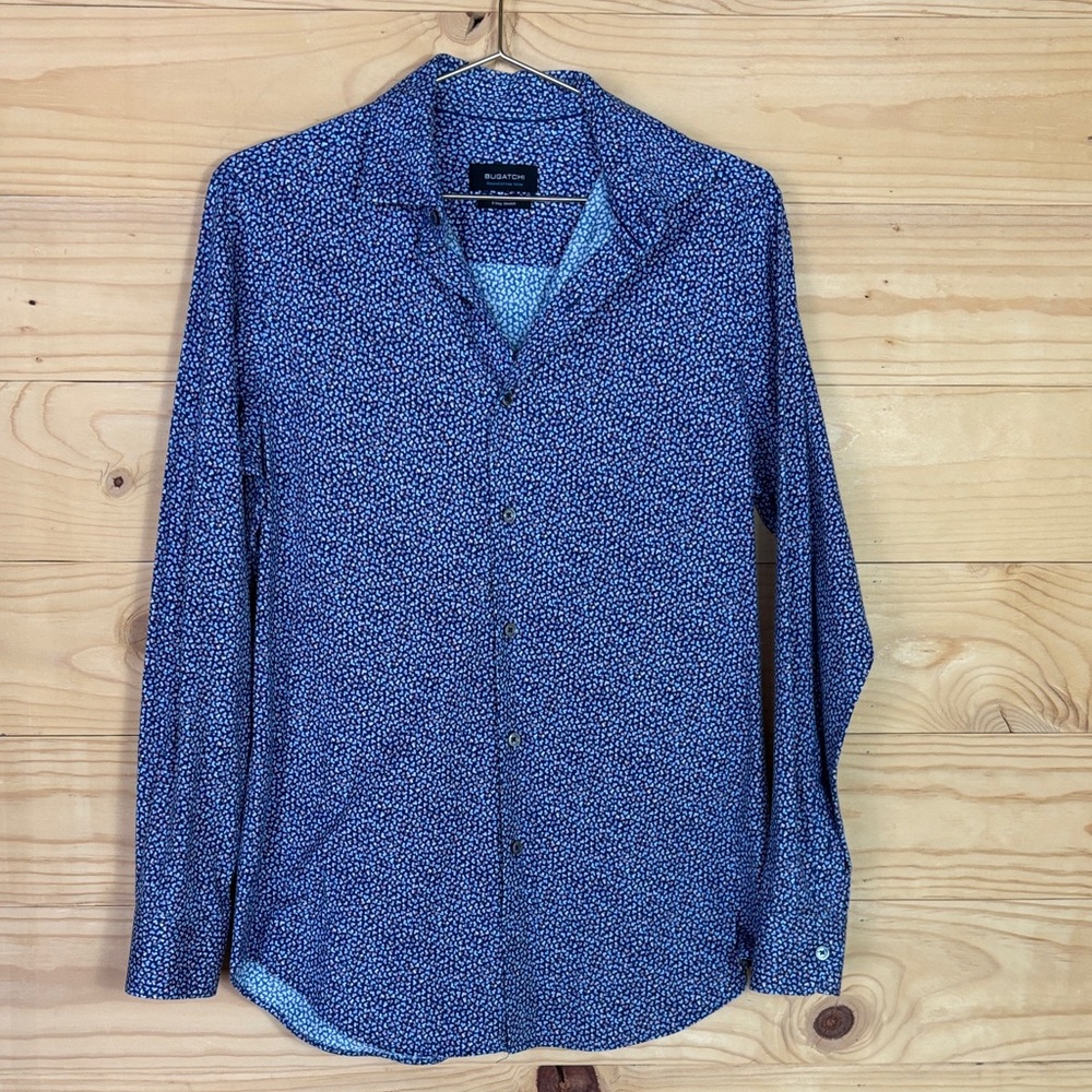 Bugatchi cotton stretch Navy and‎ White Men's Button Down Shirt